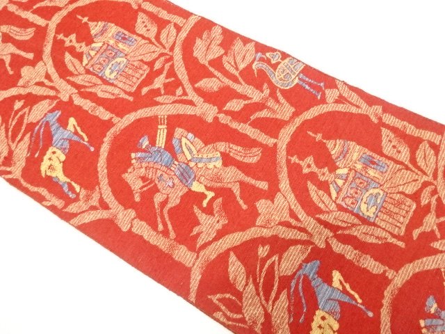 JAPANESE KIMONO / ANTIQUE NAGOYA OBI / SILK / TSUMUGI / WOVEN WESTERN BUILDING & HUNTING